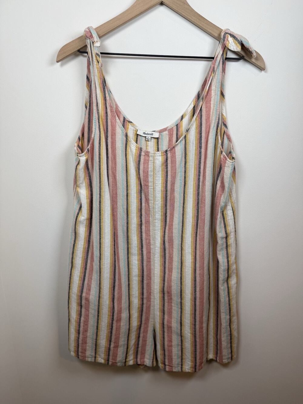 Madewell Rainbow Stripe Tie Strap Cover-up Romper Womens Large Beach Cotton Boho